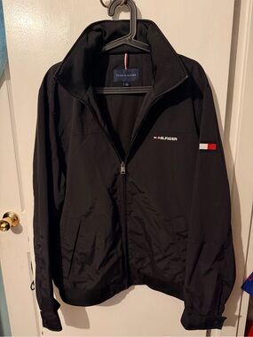 Tommy Hilfiger Black Windbreaker Jacket with Flag Detail